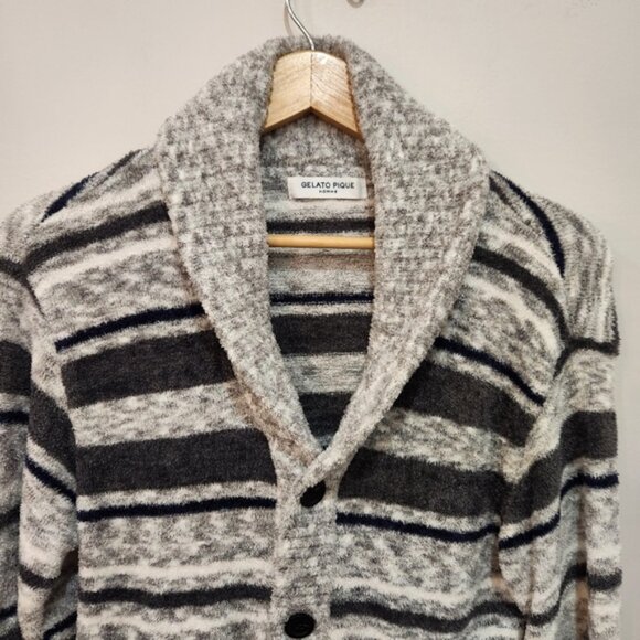 Vintage Gelato Pique Cardigan Sweater Mens Medium Terry Cloth Preppy Striped - Picture 2 of 12